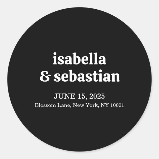 Wedding Simple Modern Black Retro Runder Aufkleber (Vorderseite)