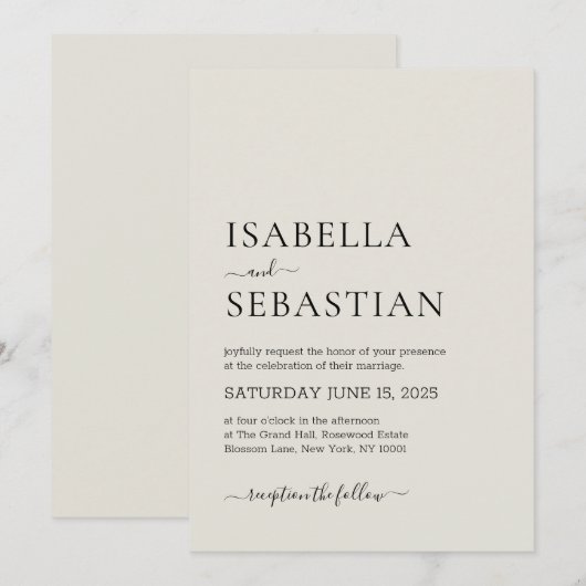 Wedding Simple Modern Linen Ivory Einladung (Vorne/Hinten)