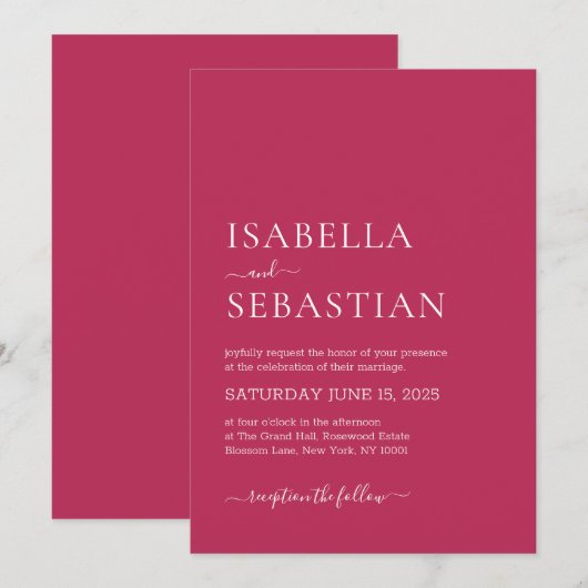 Wedding Simple Modern Medium Violet Red Einladung (Vorne/Hinten)