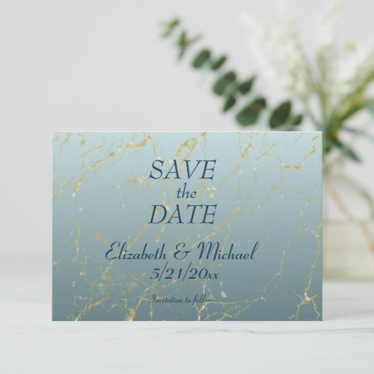 Wedding Simple Ombre Blue Gold Save the Date Card RSVP Karte (Stehend Vorderseite)