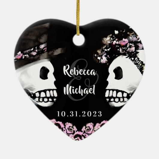 Wedding Skeletons Bride Groom Pink Floral Ornament (Hinten)