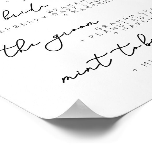 Wedding S'more Bar Menu Sign, mehr Rezept Poster (Ecke)