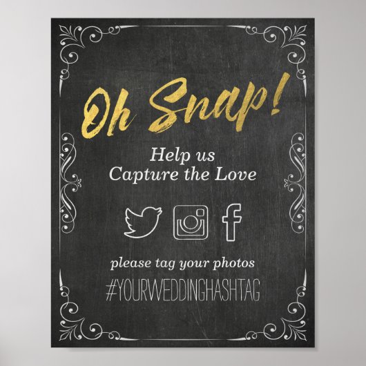 Wedding Snap Hashtag Black Gold Script Chalkboard Poster (Vorne)