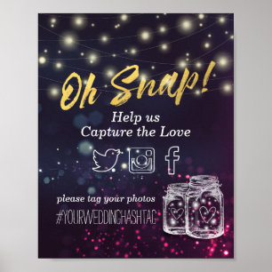 Wedding Snap Hashtag Mason Jar Lila String Light Poster