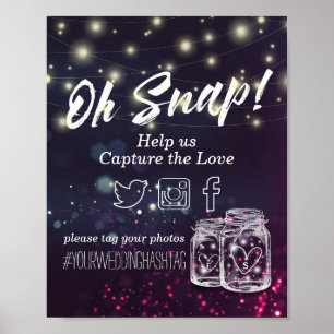 Wedding Snap Hashtag Mason Jar Lila String Light Poster