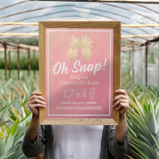 Wedding Snap Hashtag Vintag Gold Ananas Couple Poster