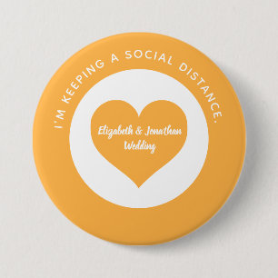 Wedding Social Distancing Orange Heart Color Coded Button