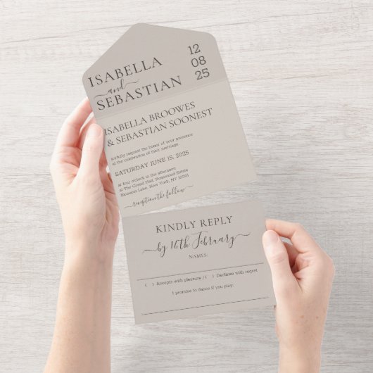 Wedding Soft Beige Kindly Reply invite All In One Einladung (Abreißtisch)