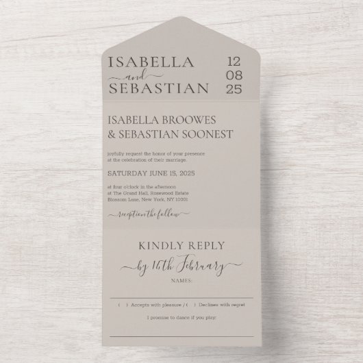 Wedding Soft Beige Kindly Reply laden All In One Einladung (Innen)