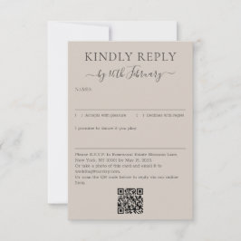 Wedding Soft Beige Signature QR Code Kindly Reply RSVP Karte