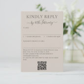 Wedding Soft Beige Signature QR Code Kindly Reply RSVP Karte (Stehend Vorderseite)