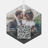 Wedding Song QR Code & Foto Newlyweds Hexagon Ornament Aus Glas (Vorderseite)