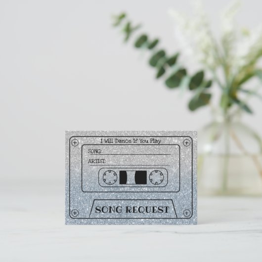 Wedding Song Request Dusty Blue Glitzer Insert (Stehend Vorderseite)