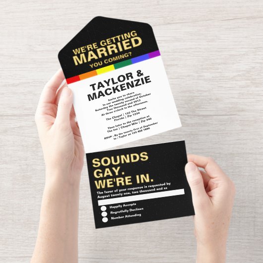 Wedding Sounds Gay Fun Rainbow Pride All-in-One-Einladung (Abreißstreifen)