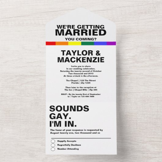 Wedding Sounds Gay Fun Rainbow Pride All In One Einladung (Innen Boden)