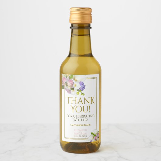 Wedding Spring Pastel floral Danke Mini Weinetikett (Vorderseite)