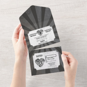 Wedding Steampunk Wedding Hearts Cog Einladung & U