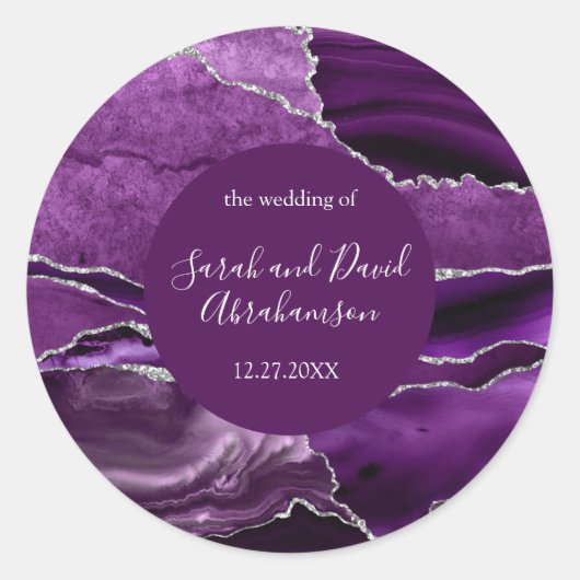 Wedding Sticker Lila und SIlver Glitzer Agate (Vorderseite)