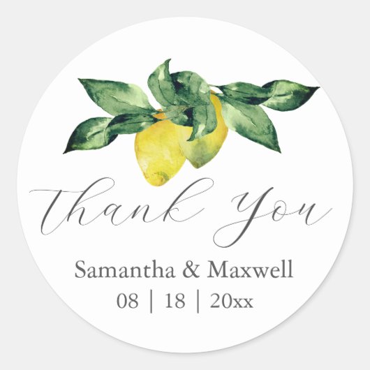 Wedding Stickers Thank You Watercolor Lemons (Vorderseite)