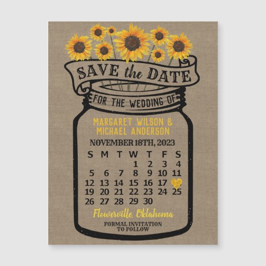 Wedding Sunflowers Jar November 2023 Date Magnet (Vorderseite)