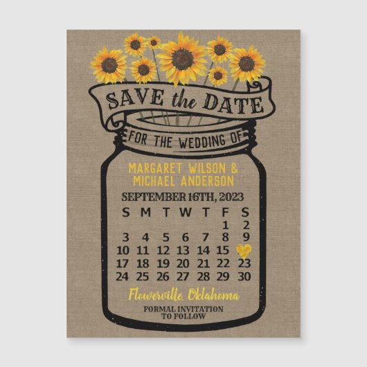 Wedding Sunflowers Jar September 2023 Date Magnet (Vorderseite)