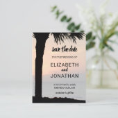 Wedding Sunset w/Palm Tree Silhouette Beach Szene Ankündigungspostkarte (Stehend Vorderseite)
