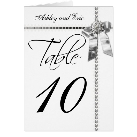 Wedding Table Number Card Silver Bow Ribbon Print (Vorne)