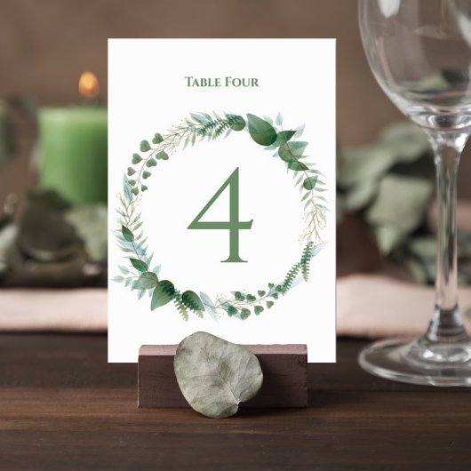 Wedding Table Number Card with Botanical Wreath Tischnummer
