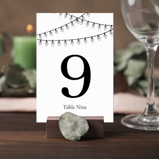 Wedding Table Number Card with String Lights Tischnummer