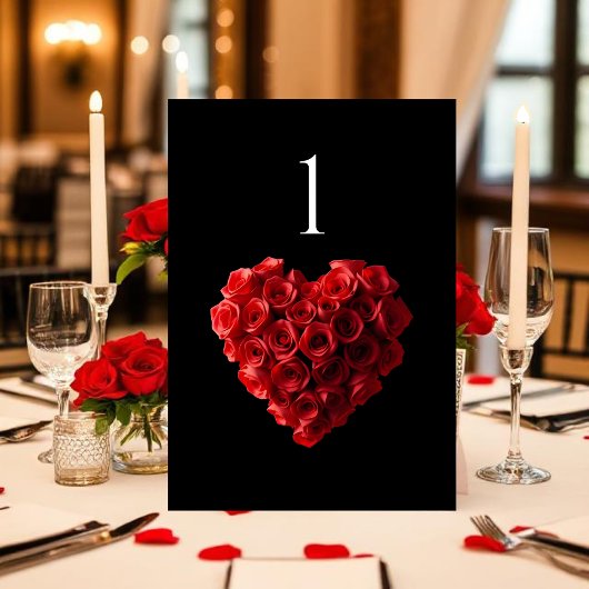 Wedding Table Number-Heart Shaped Red Roses- Tischnummer