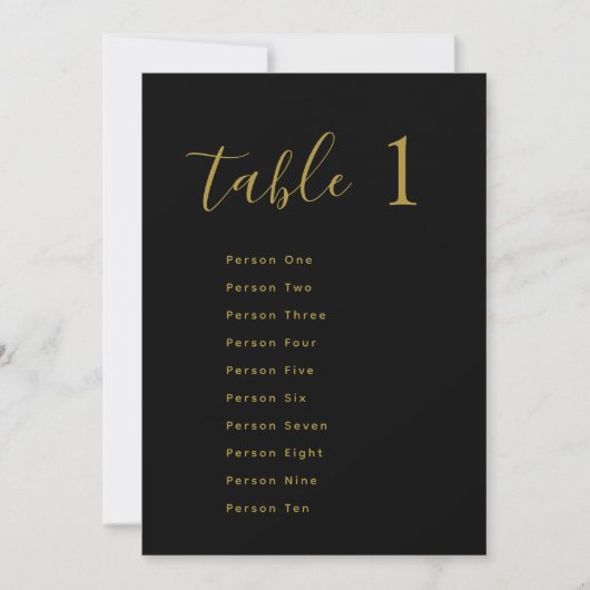 Wedding Table Seating Chart Cards | Gold on Black Einladung (Vorderseite)