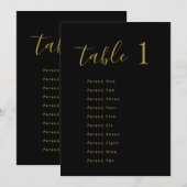 Wedding Table Seating Chart Cards | Gold on Black Einladung (Vorne/Hinten)