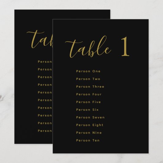 Wedding Table Seating Chart Cards | Gold on Black Einladung (Vorne/Hinten)