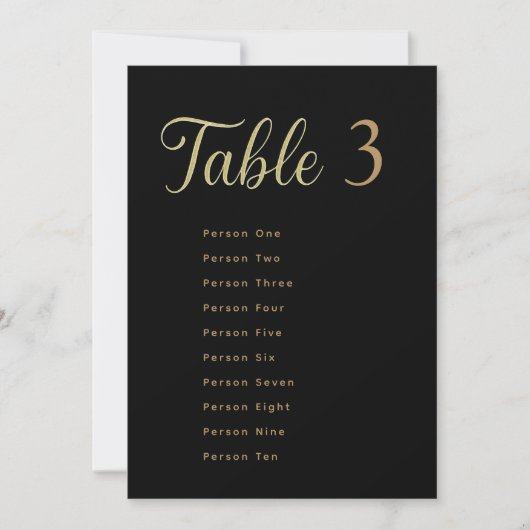 Wedding Table Seating Chart Cards | Gold on Black Einladung (Vorderseite)