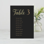 Wedding Table Seating Chart Cards | Gold on Black Einladung (Stehend Vorderseite)