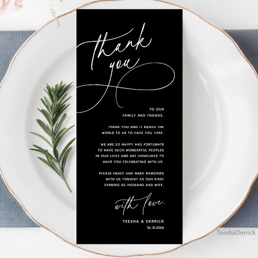 Wedding Table Thank You Elegant Reception Card Programm