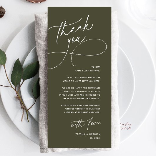 Wedding Table Thank You Elegant Reception Card Programm