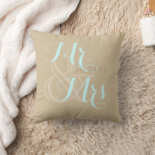 Wedding Tan Swirl Pillow Mr. und Mrs. Kissen (Decke)