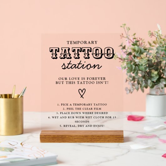 Wedding Temporary Tattoo Station Bar Instruction Acrylschild (Hochzeit)