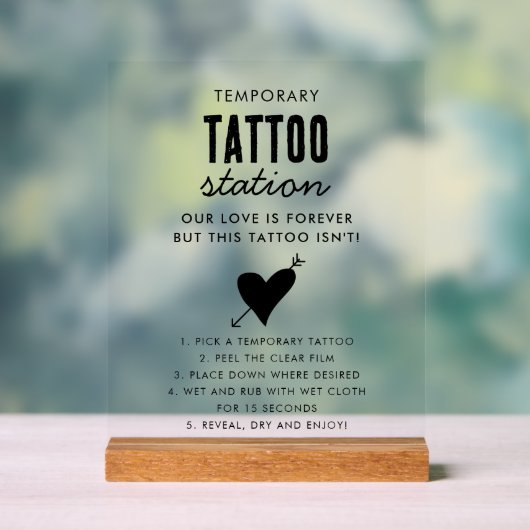 Wedding Temporary Tattoo Station Bar Instruction  Acrylschild (Neutral)