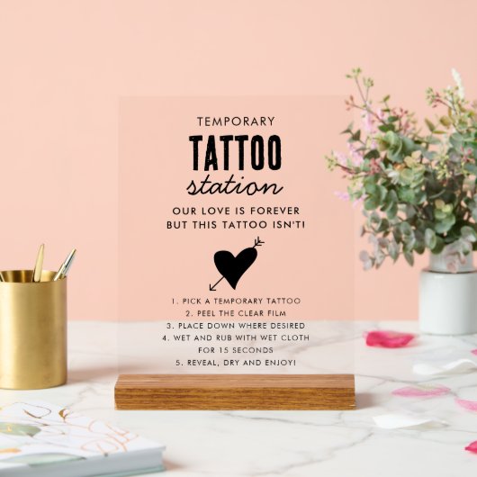 Wedding Temporary Tattoo Station Bar Instruction Acrylschild (Hochzeit)