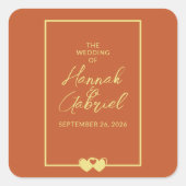 Wedding Terracotta Gold Quadratischer Aufkleber (Vorderseite)