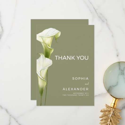 Wedding Thank You Cards "Delicate Calla Lilies" Dankeskarte (Vorderseite/Rückseite Beispiel)