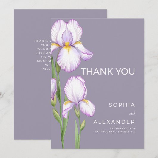 Wedding Thank You Cards " Delicate irises" Dankeskarte (Vorne/Hinten)