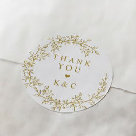 Wedding Thank You Elegant Vintage Gold Greenery Runder Aufkleber
