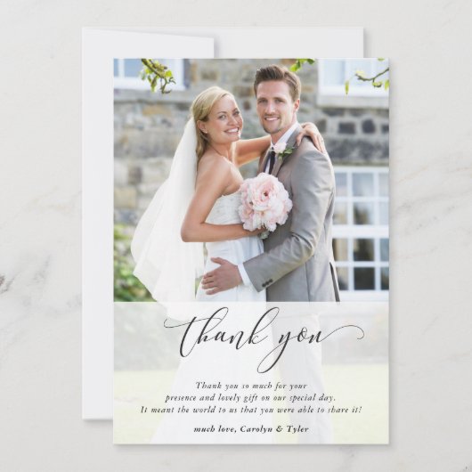 WEDDING THANK YOU foto calligraphy chic overlay Dankeskarte (Vorderseite)