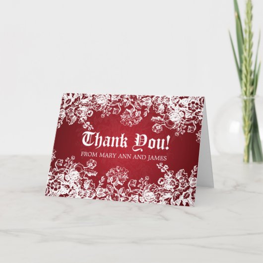 Wedding "Thank you" Victorian Flourish Red Dankeskarte (Vorderseite)