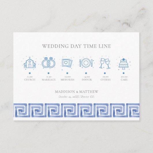 Wedding Timeline Santorini Griechenland Begleitkarte (Vorderseite)