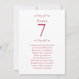 Wedding Tischnummer Magenta Red Guest Table Card
