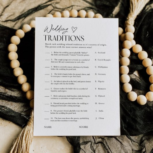 Wedding Traditions Bridal Shower Trivia Game Card Einladung